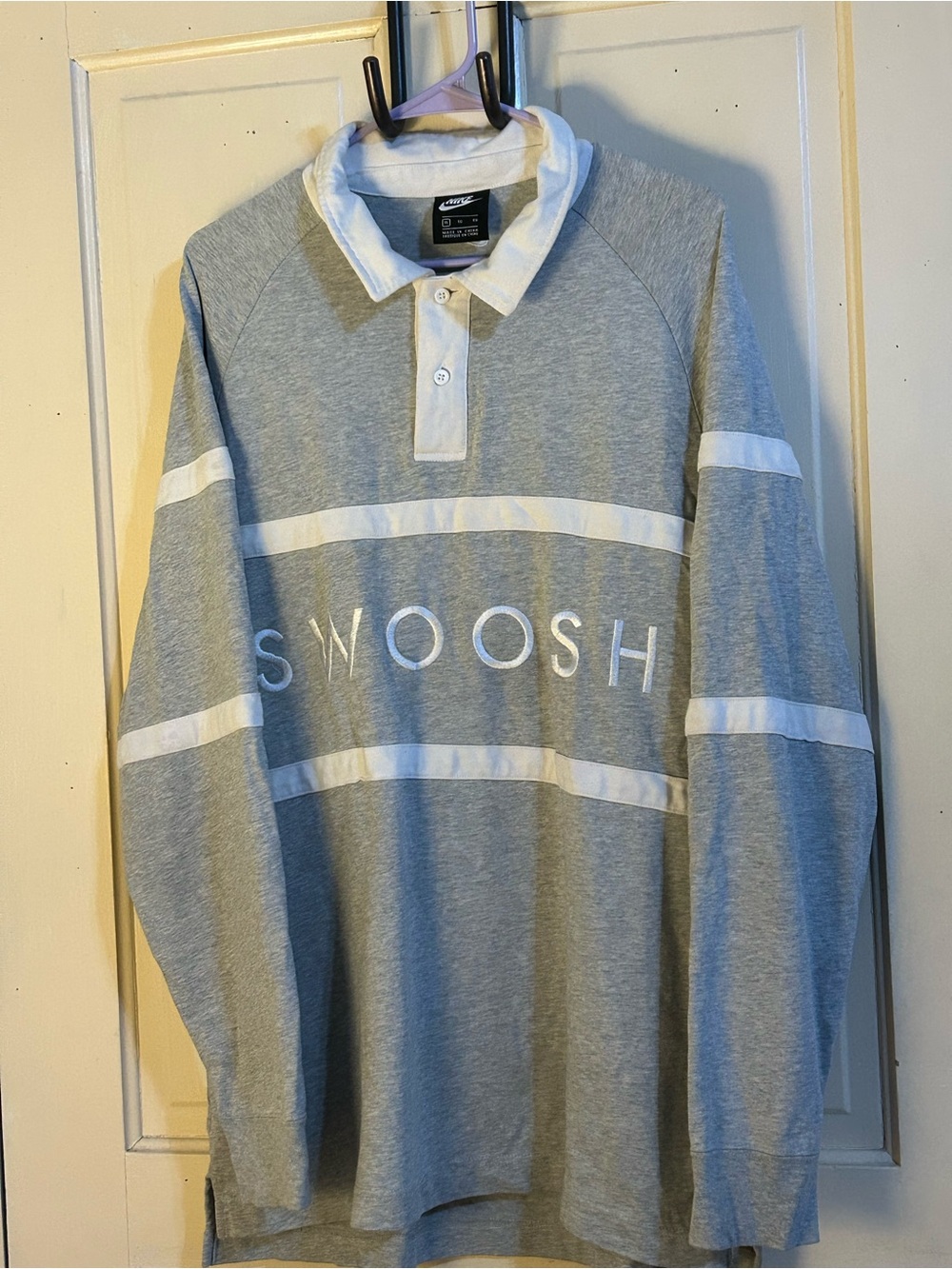 Nike Men’s Grey Swoosh Long-Sleeve Rugby Polo size XL